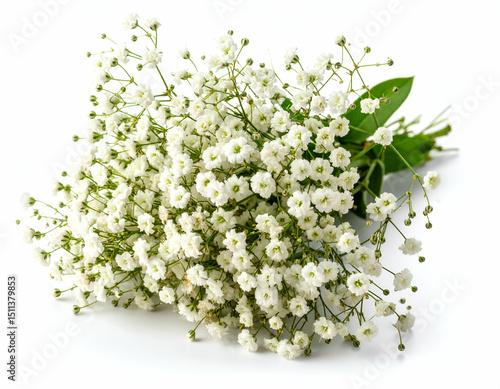 Delicate Baby's Breath Bouquet Small White Flowers Isolated on White Background
