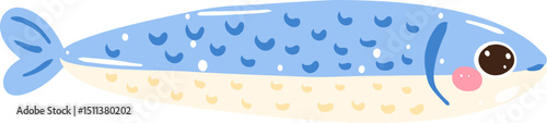 Cute Blue Sardines Cartoon Illustration, Kawaii Fish Clipart, Summer Ocean Decor, Hand-Drawn Sardines Art