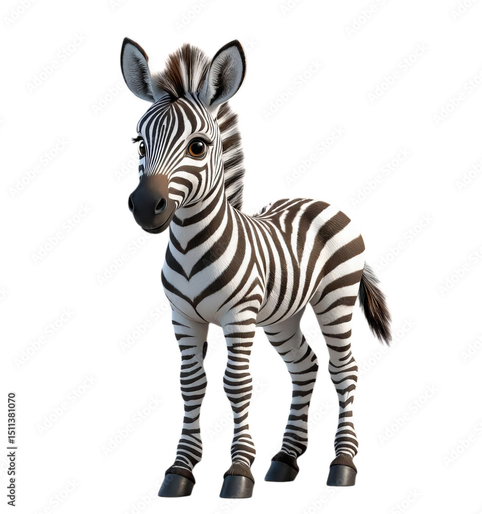 Zebra Foal, Isolated Transparent Background, Minimalist Design Element