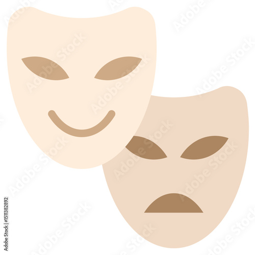 Theatre Mask Flat Design Icon, Black And White Flat Design Icon Symbol