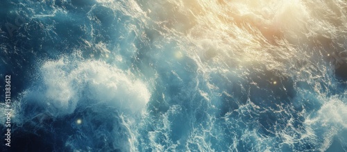 Aerial View of Sparkling Ocean Waves with Sunlight