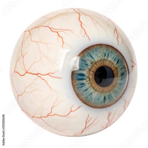 Detailed Close-up of a Realistic Glass Eye Model: Anatomy, Prop, Medical Illustration isolated on transparent background