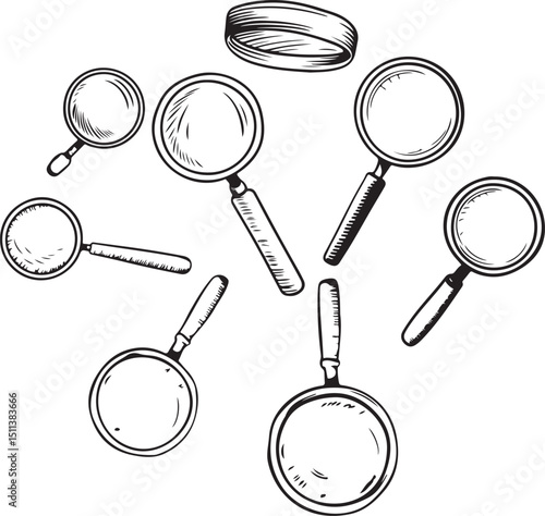 Various Magnifying Glass Silhouettes Representing Investigation, Exploration, and Search Theme