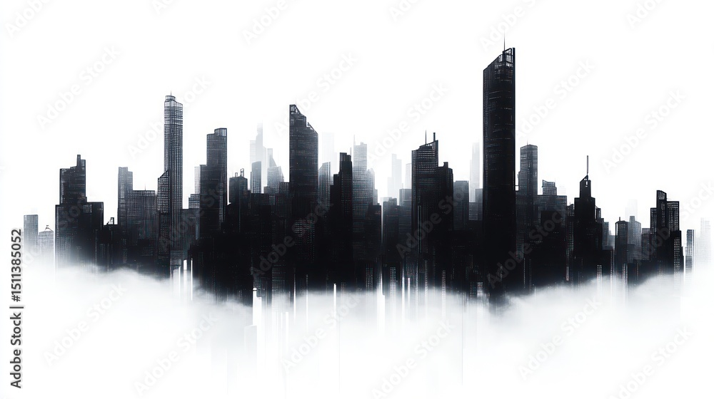 Fototapeta premium Black and White Cityscape Emerging from Fog