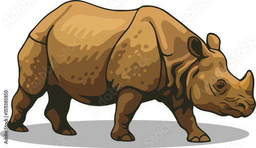 Indian Rhino walking vector illustration