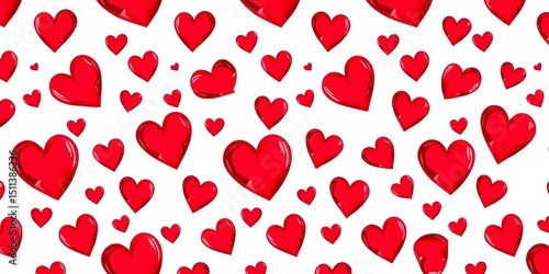 Seamless vector pattern of red hearts on white background, repeating design, card, pattern
