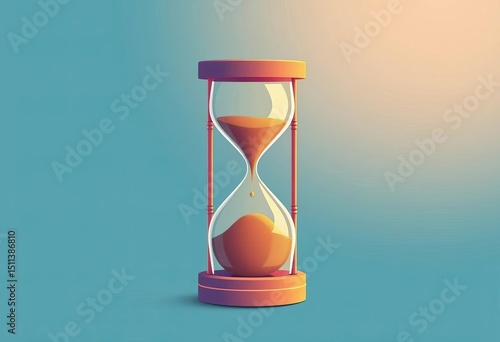 Simple hourglass timer icon; sand flows between bulbs  Flat design, vector illustration,  retro,  web