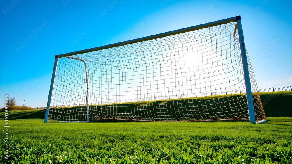 Fototapeta premium Empty Football Goalpost with Net Shadows