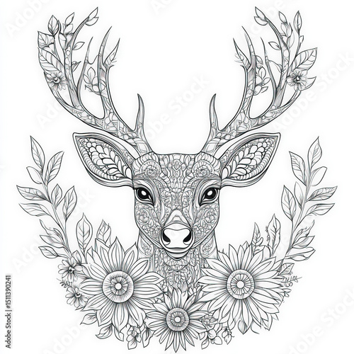 deer head silhouette , blac...
