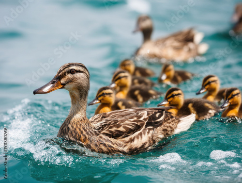 duck family on a lake