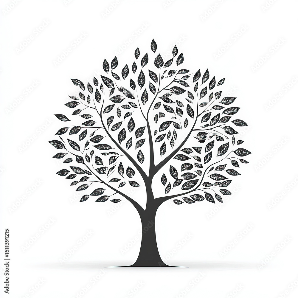 simple tree silhouette , black and white illustration isolated on white background simple tree silhouette , black and white illustration isolated on white background