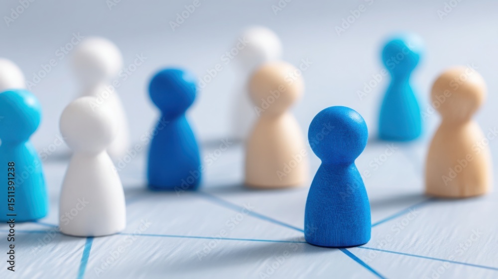 Obraz premium Visual map depicting a group of wooden people for stakeholder alignment in a collaborative team environment