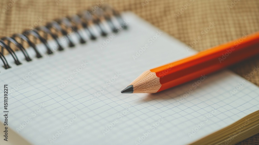 Orange Pencil Lying on a Gridded Notebook Orange Pencil Lying on a Gridded Notebook