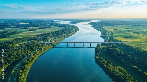 Aerial view of bridges spanning the Mississippi River, connecting Iowa to neighboring states.