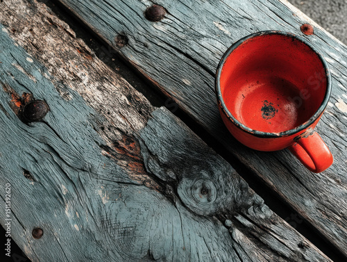 A top view of a red coffee ...