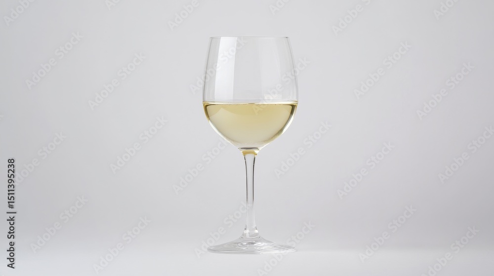 Elegant Still Life Wine Glass with White Wine on White Background, beverage, alcohol Elegant Still Life Wine Glass with White Wine on White Background, beverage, alcohol