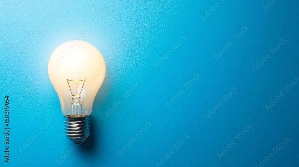 Glowing Lightbulb on Blue, Inspiration , Idea Glowing Lightbulb on Blue, Inspiration , Idea