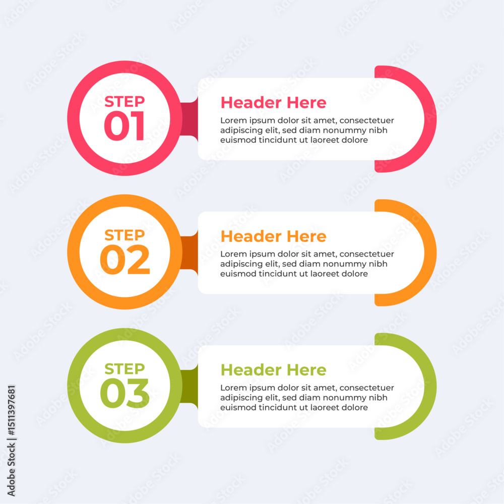 Obraz premium Three step infographic with headers and descriptions.