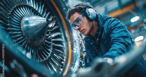 Aircraft Repair. Technician Checking Plane Jet Engine. High quality