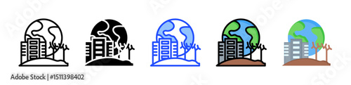 Environmental Degradation Icon Collection With Multiple Styles