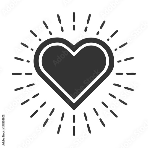 Heart with radiating lines isolated on white background, a symbol of love and affection