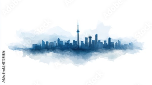 Toronto skyline in artistic watercolor style.