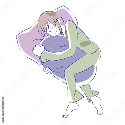 Woman hugging body pillow while sleeping