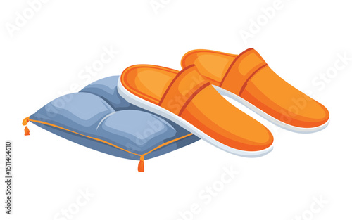 Orange Slippers on Blue Cushion