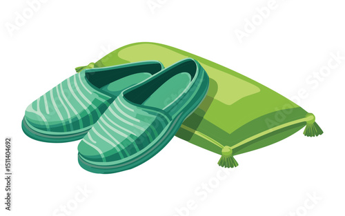 Green Striped Slippers on Pillow