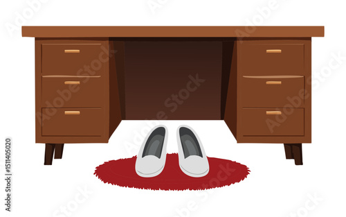 Dark Wooden Desk Slippers Rug