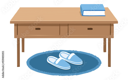 Wooden Desk with Slippers Illustration