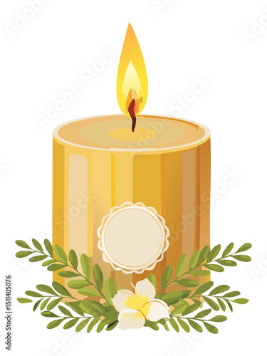 Yellow Scented Candle Floral Illustration