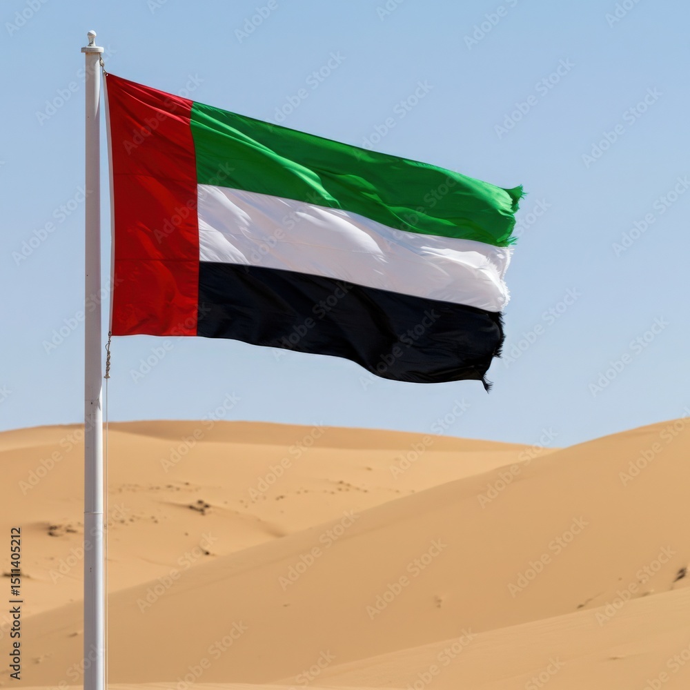 custom made wallpaper toronto digitalWaving UAE Flag Symbolizing Arab Unity Across the Vast Golden Desert Dunes of the Empty Quarter