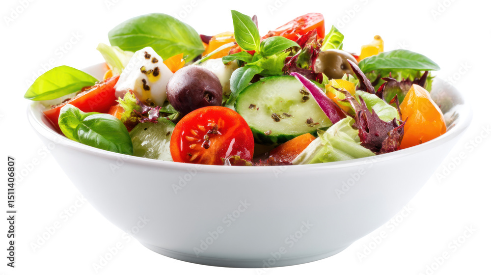 Fresh and colorful vegetable salad in a white bowl, isolated on white background. Fresh and colorful vegetable salad in a white bowl, isolated on white background.