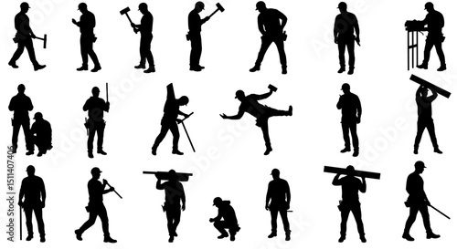 Collection of Diverse Construction Worker Silhouettes  Perfect for Design Projects