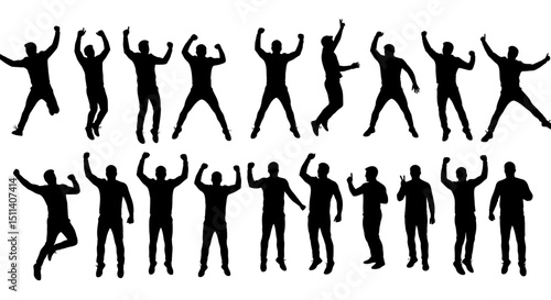 Collection of Diverse Male Silhouettes in Dynamic Poses Jumping, Celebrating, and Energetic Movements - Perfect for Design Projects