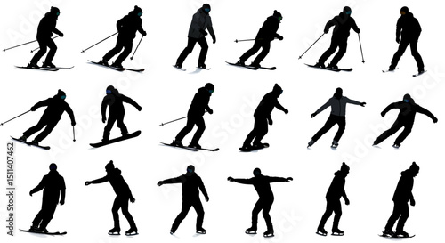 Dynamic Ski Silhouettes A Collection of 18 Action Poses for Design Projects