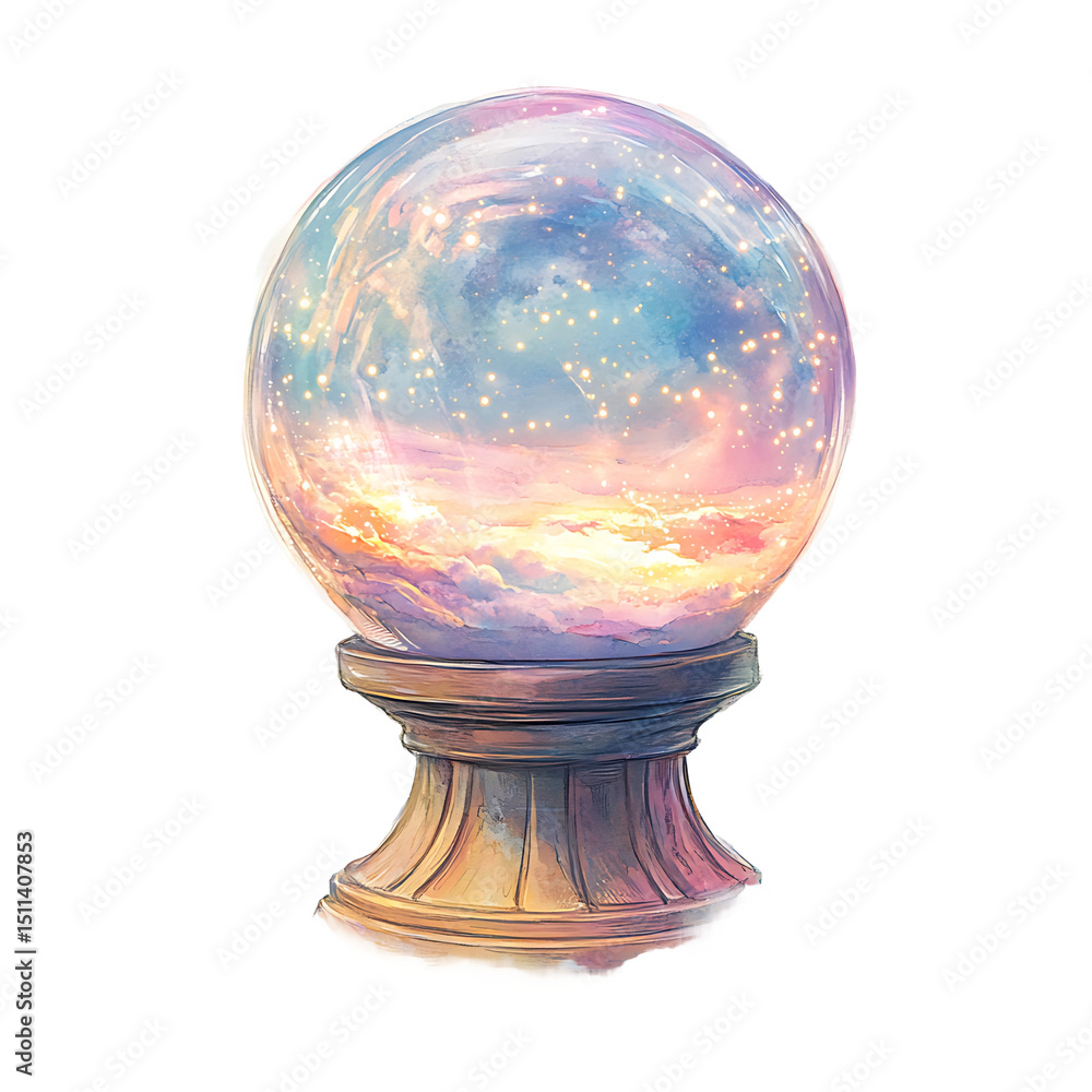 Magical Crystal Ball with Sky and Clouds Inside Isolated on Transparent Background Magical Crystal Ball with Sky and Clouds Inside Isolated on Transparent Background