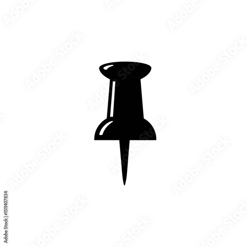 Simple Black Push Pin Icon Minimalist Design for Office Supplies, Stationary, and Noticeboard