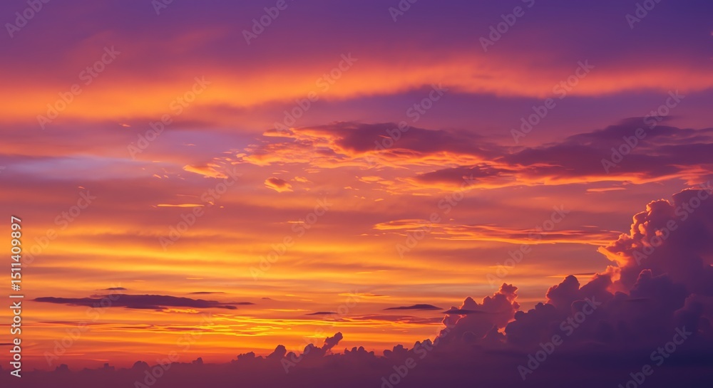 Fototapeta premium Fiery Sunset: A Dramatic Sky Canvas of Orange and Purple Hues