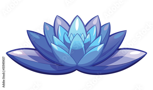 Isolated Illustration of a Serene Blue Lotus Flower with Detailed Petals and Shading