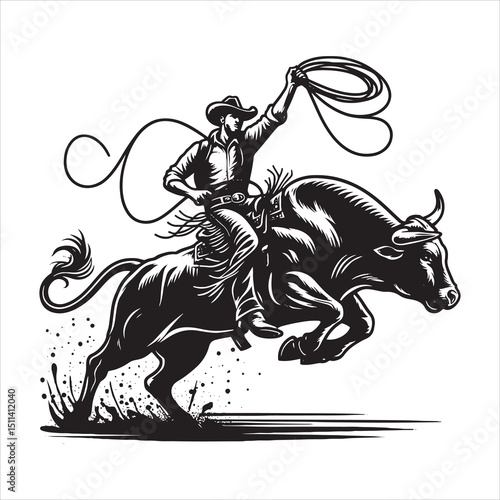 Bull Rodeo Showdown – Cowboy Riding a Bucking Bull in Action

