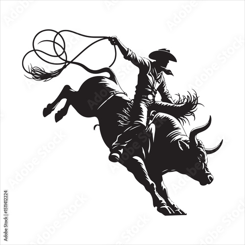 Bull Rodeo Showdown – Cowboy Riding a Bucking Bull in Action

