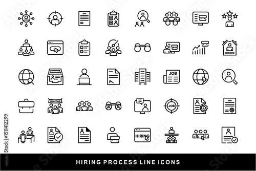 Hiring Process Line Icons. Recruitment, Job Application, Interview, Candidate Selection Vector Set