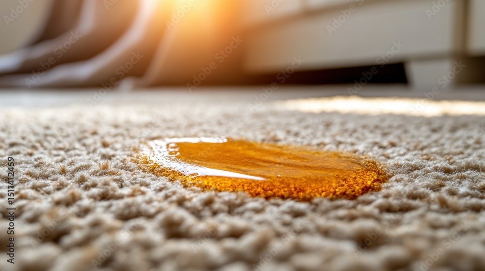 custom made wallpaper toronto digitalSticky, amber-hued spill on beige carpet