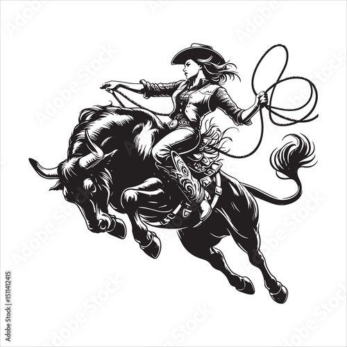 Bull Rodeo Showdown – Cowboy Riding a Bucking Bull in Action

