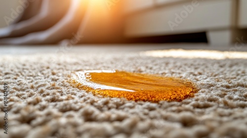 Wallpaper Mural Sticky, amber-hued spill on beige carpet Torontodigital.ca