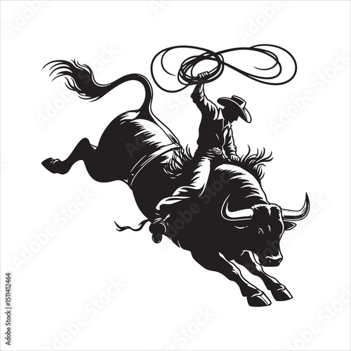 Bull Rodeo Showdown – Cowboy Riding a Bucking Bull in Action


