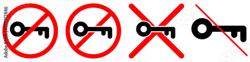 No key sign vector for restricted access, locked areas, or keyless zones. Ideal for warning labels, lock system alerts, and digital privacy and security control designs.
