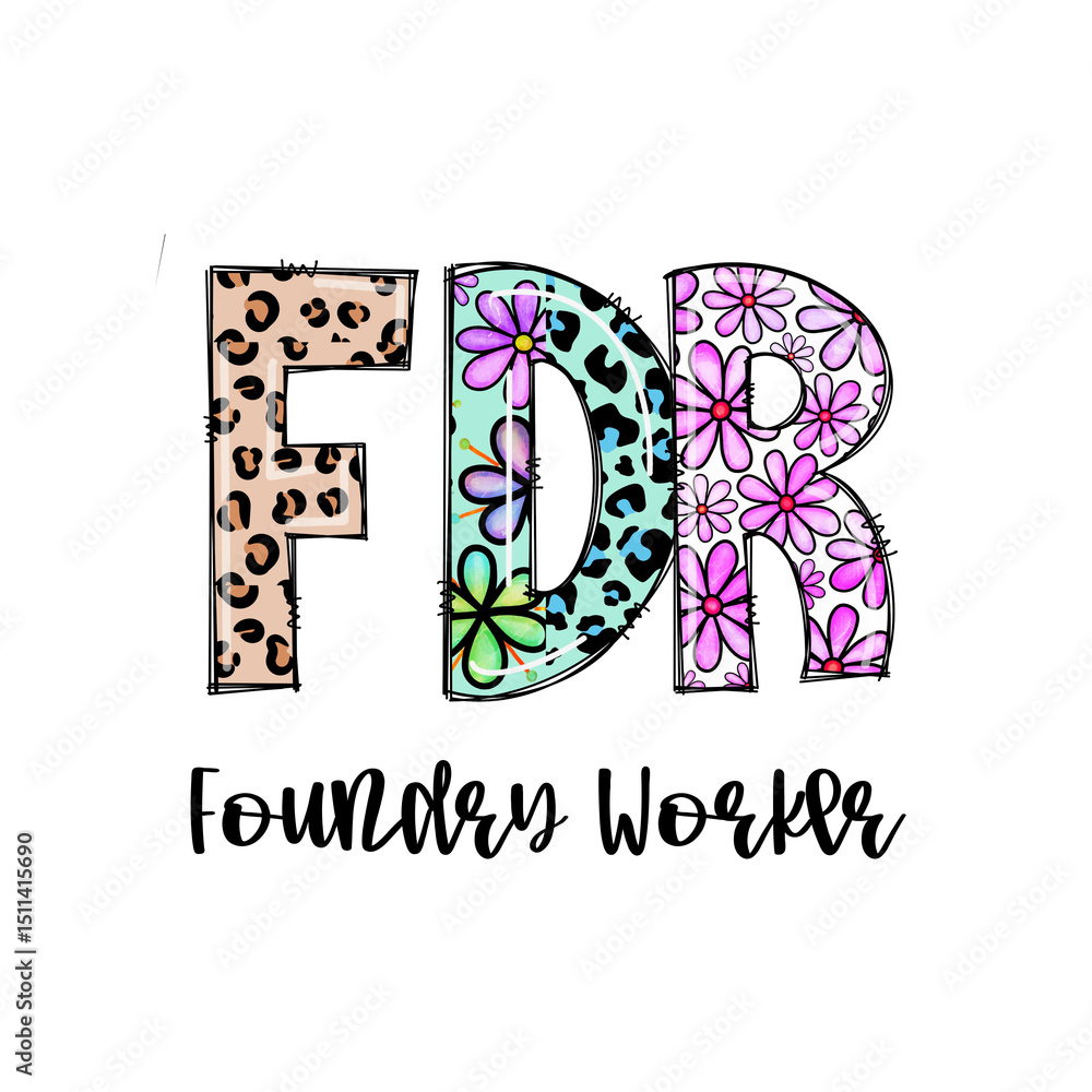 Fototapeta premium FDR Foundrys Worker Design with Leopard Print and Flowers